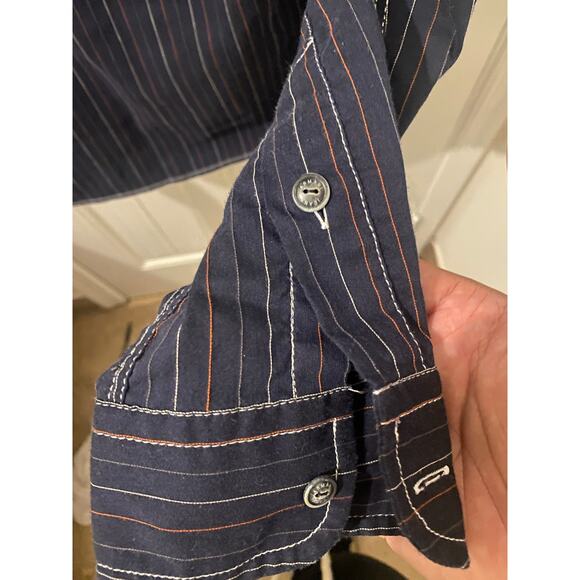 Vintage Armani Jeans Pinstripe Navy Western Style Button Down Size Small - Picture 4 of 7